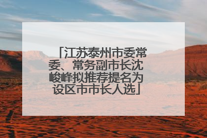 江苏泰州市委常委、常务副市长沈峻峰拟推荐提名为设区市市长人选