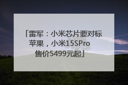 雷军：小米芯片要对标苹果，小米15SPro售价5499元起