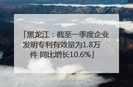 黑龙江：截至一季度企业发明专利有效量为1.8万件 同比增长10.6%